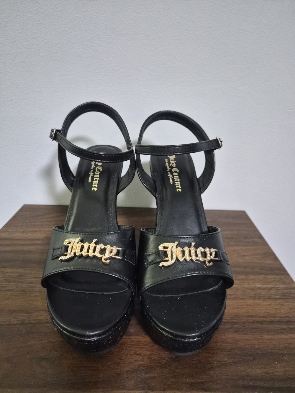 Juicy Couture Black Platform Sandals with Gold Logo